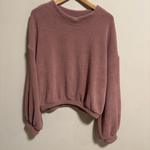 Free People Beach Happy Balloon Sleeve Pullover Sweater Pink Mauve- Size Medium - Picture 4 of 11